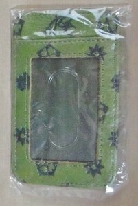送料込 モスグリーン パスケース/カードケース 本革 革 皮 レザー 定期入れ モノグラム クローバー 四つ葉 緑 深緑