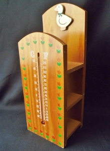 温度計付 3段 ミニ ラック アヒル 木製/レトロ 古い 棚 ウォールラック 飾り棚 キーボックス 鍵 コレクション棚 カントリー ファンシー