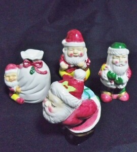 4点 サンタクロース 陶器 人形/飾り 置物 オブジェ クリスマス フィギュリン 4体 サンタ プレゼント 笑顔