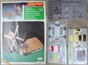 3点/風車小屋 ペーパークラフト＋トミカ はたらくクルマシリーズ　救急車　チョコパイカー/ハウステンボス ドイツ製　模型　建物　紙　工作