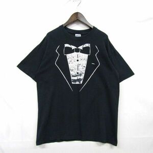 サイズ M GILDAN ヘビー コットン プリント Tシャツ ユニーク おもしろ タキシード ギルダン ブラック 古着 ビンテージ 3M0307