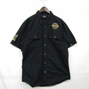  размер LHARLEY DAVIDSON рубашка с коротким рукавом хлопок вышивка переключатель дизайн черный Harley Davidson б/у одежда Vintage 3M0705