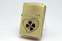 送料無料 ZIPPO 四つ葉 本物のクローバー 真鍮古美 Luck 幸運_画像1