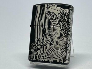 送料無料 ZIPPO[ジッポー]アーマー 2面連続加工 BM 昇鯉 (S) ブラックマット銀色