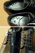 プレーントゥ合皮ビジネスシューズ紐靴(24.5㎝)黒色 軽量_画像4