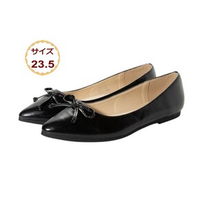 23.5cm ブラック スムース レディース フラット パンプス Angel fit ポインテッド ・ トゥ バレエシューズ 20441-blk-smo-235