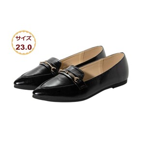 23.0cm ブラック スムース レディース フラット パンプス Angel fit ポインテッド ・ トゥ バレエシューズ 20442-blk-smo-230