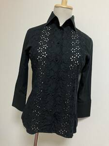  прекрасный товар * Италия производства Nara Camicie роскошный гонки хлопок рубашка блуза * черный S*9511