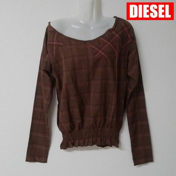 【新品】★DIESEL★ディーゼル 変形 カットソー チェック柄 ステッチ アシンメトリー