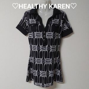 ★HEALTHY KAREN★ ヘルシーカレン モノトーン レトロ風 襟付き ボタンデザイン ミニワンピース