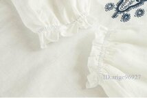 Q645☆新品秋 可愛い コットンリネン ゆったり大きいサイズ 体型カバー 長袖 刺繍ブラウスシャツ Ｍ～ＸＸＬサイズ 白選べる/Ｌサイズ_画像4