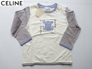 新品 CELINE(セリーヌ) ★日本製　グレー×水色×白　ロゴ刺繍　長袖　Tシャツ 100