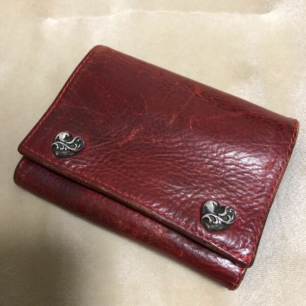 CHROME HEARTS WALLET クロムハーツ 3FOLD ハートボタン 3フォールド レザーウォレット レッド 財布 