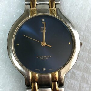 電交済 高級スイス ジバンシィ GIVENCHY PARIS 2.251.0.0.81 ブルー 青 文字盤 2Pダイヤ ETA 955.412 ムーヴ クオーツ IW305AT16GUN//