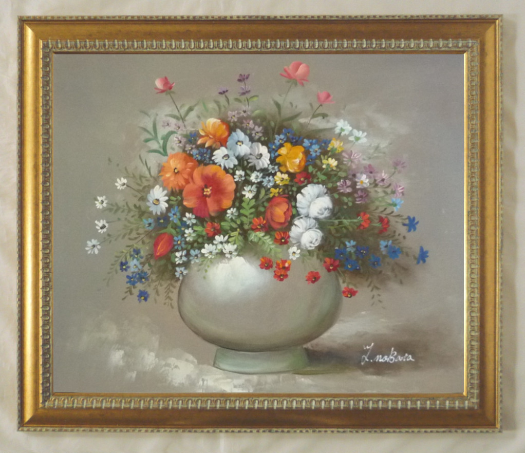 油彩画 洋画 肉筆絵画 ( 額縁付き )- F10 ｢花瓶の花-1｣, 絵画, 油彩, 静物画