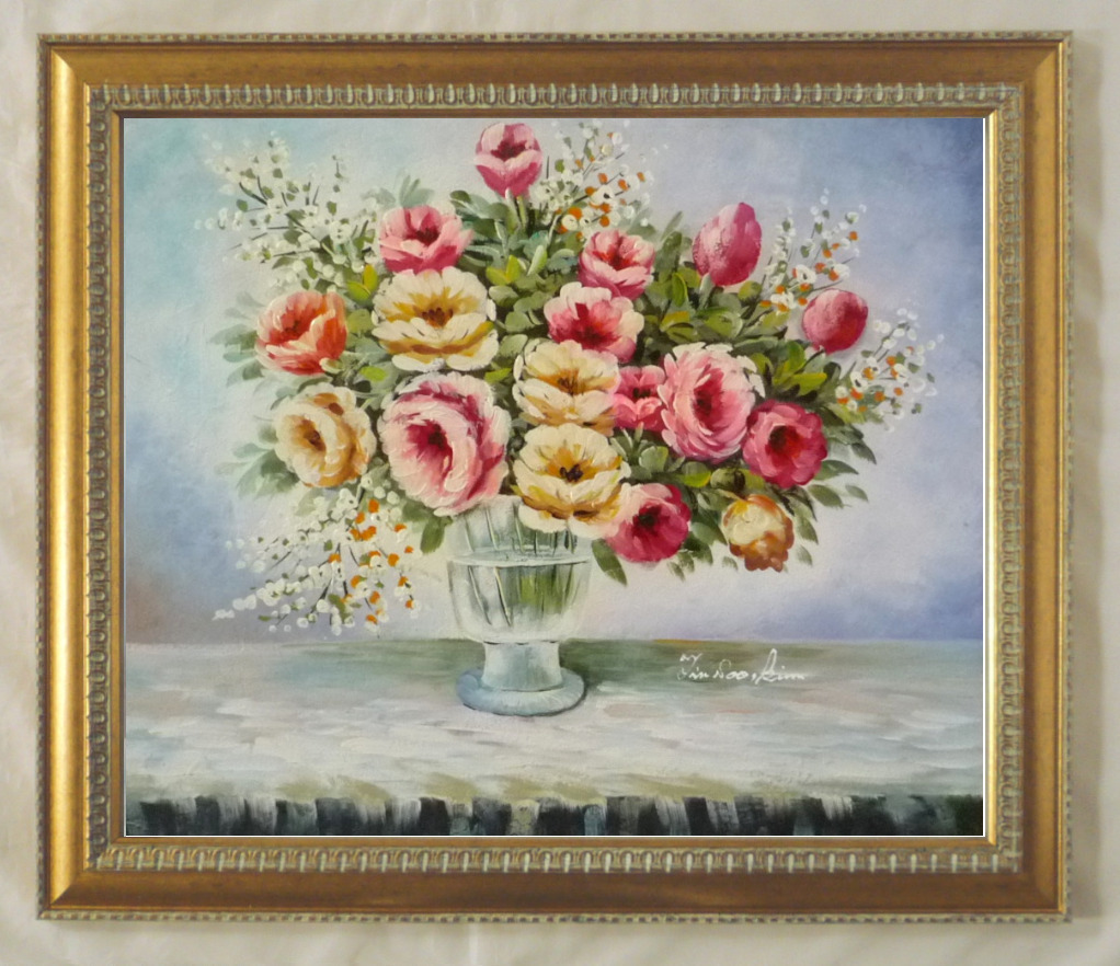 Ölgemälde, Malerei im westlichen Stil, handgemaltes Bild (mit Rahmen) - F10 Blumen in einer Vase-2, Malerei, Ölgemälde, Stillleben