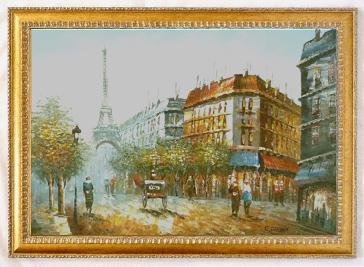 油彩画 洋画 肉筆絵画 ( 額縁付き )- M20 ｢パリの街･エッフェル塔｣, 絵画, 油彩, 自然, 風景画