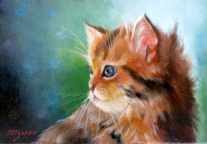 Art hand Auction Pintura al óleo, Cuadro occidental (se puede entregar con marco de pintura al óleo) tamaño F4 Despertando 2 de Shunsuke Shimizu, Cuadro, Pintura al óleo, Cuadros de animales