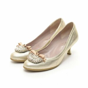 *476417 GINZA Kanematsu silver The kanematsu Ginza Kanematsu pumps ribbon biju- size 24cm D heel 5.5cm made in Japan champagne gold 