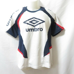 古着 メンズM UMBRO/アンブロ サッカー フットサル プラクティスシャツ 半袖 練習着 プラシャツ ホワイト/ネイビー UBS7027