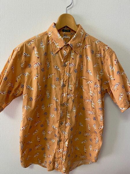 アロハシャツ 総柄 半袖シャツ ハワイアンシャツ 夏服 オレンジ