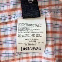 Just Cavalli ジャストカヴァリ 半袖チェックシャツ トップス ホワイト オレンジ ライトブルー サイズ52_画像6