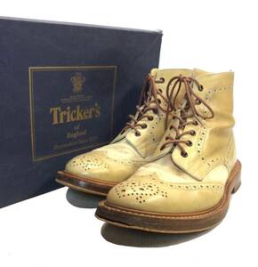 Tricker’s トリッカーズ ツートーン ブローグブーツ カントリーブーツ M2508 レースアップ ベージュ系 レザー×キャンバス メンズ 81/2