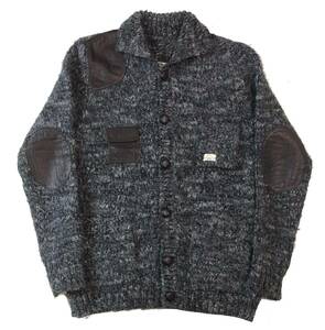 DIESEL ディーゼル エルボーパッチ ニット セーター ジャケット レザー切り替え グレー メンズ S (ma)