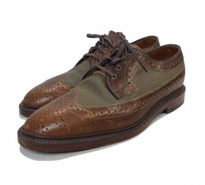 美品 Allen Edmonds アレンエドモンズ USA製 ロングウイングチップ ツートーン ドレスシューズ 革靴 ブラウン×オリーブ 91/2D 27,5cm