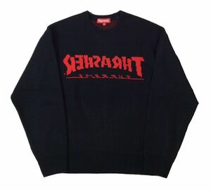 美品 Supreme × Thrasher シュプリーム スラッシャー ニット セーター ブラック×レッド S