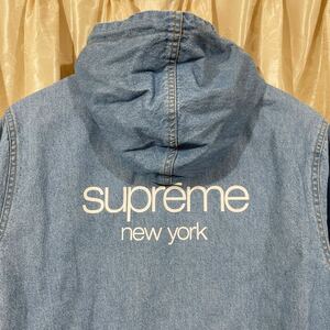 14SS SUPREME シュプリーム classic logo hooded denim parka フード デニム パーカー クラシックロゴ マウンテンパーカー サイズS ブルー