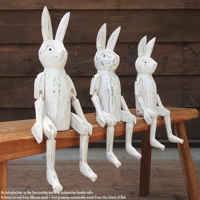 お座り うさぎさん 白 Lサイズ ウェルカム人形 兎 ウサギ 木製 木彫りの置物