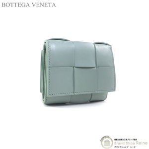 ボッテガ ヴェネタ （BOTTEGA VENETA） カセット 取り外し可能カードケース付き コンパクト 三つ折り財布 719426 ニューセージ（新品）