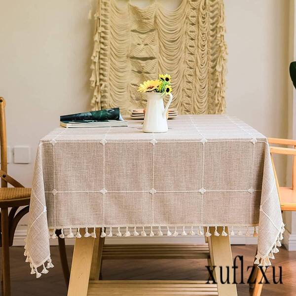 落ちつきのある雰囲気 テーブルクロス140×180 テーブルカバー 長方形 格子柄 食卓カバー 撥水 汚れ防止 麻 北欧