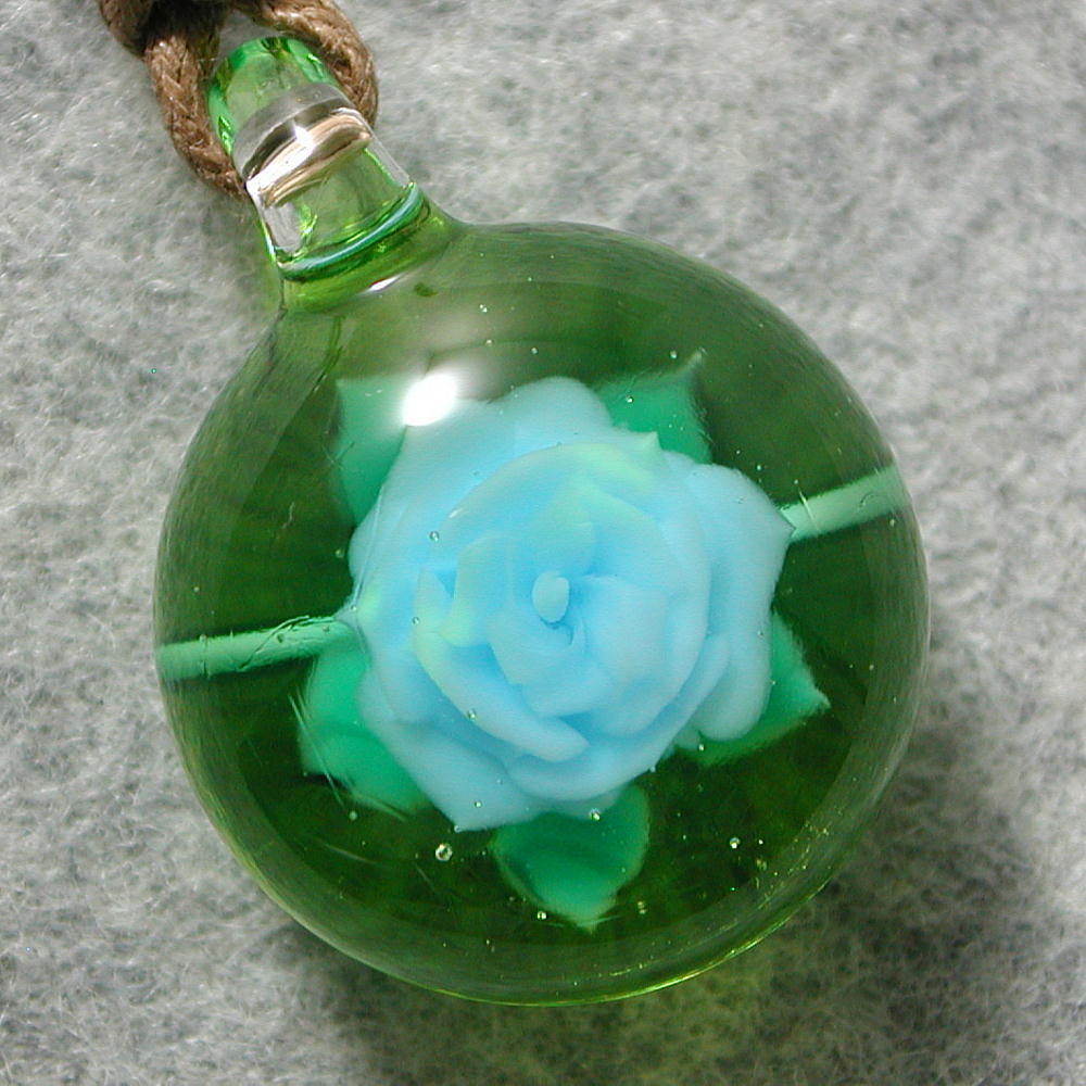 aozora★Handmade glass bead★Light blue rose★2250, Handmade, Accessories (for women), necklace, pendant, choker