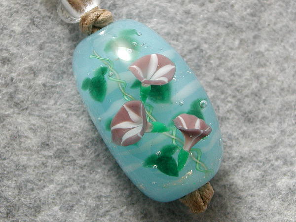 aozora★Handmade glass glass bead★Morning glory blooming (purple) (Kamaboko shape)★1247, Handmade, Accessories (for women), necklace, pendant, choker