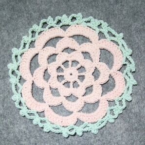 ハンドメイド ドイリー(ピンク&ミント) 敷物