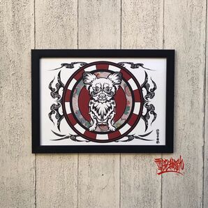 tattoo イラスト タトゥー ワンちゃん 和柄 トライバル チワワ 小型犬 A4サイズ 黒色 フレーム付き