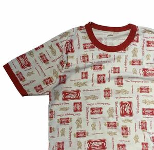 希少 70s ビンテージ miller Beer 総柄 プリント リンガーTシャツ Sportswear ボディ ミラービール スポーツウェア 1970年代 XL