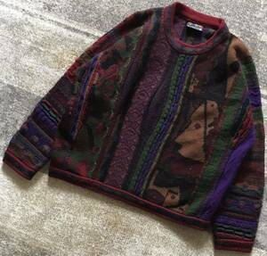 超レア 衝撃の人物柄 芸術 90's vintage ★ COOGI AUSTRALIA ★ クージー オーストラリア 3D 立体 幾何学模様 ウール ニット セーター L