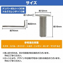 [大容量 30本] ナンバーボルト 純正ネジ互換サイズ 薄型 盗難防止 普通車 軽自動車 国産車 トルクスレンチ付 いたずら防止ネジ_画像4