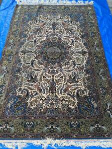 高級　ペルシャ絨毯　161.5×252cm　カーペット　リビング　青　メダリオン　アンティーク　②