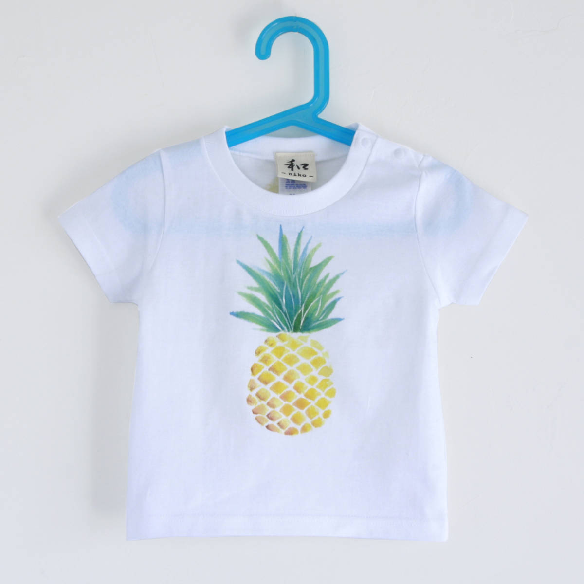 Children's clothing, kids' T-shirt, size 100, white, pineapple print T-shirt, handmade, hand-drawn T-shirt, tropical, summer, spring, gift, casual, tops, Short sleeve T-shirt, 100(95~104cm)