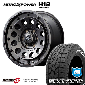 4本セット NITRO POWER H12 SHOTGUN 16x6.5J 6/139.7+38 バレルブラック MONSTA TERRAIN GRIPPER A/T 215/70R16 ホワイトレター ハイエース