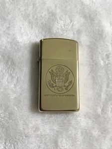 ZIPPO SOLID BRASS ソリッドブラス ジッポー オイルライター ダブルイヤ double year 1989年製 希少品 未使用品スリム 金色 ゴールド GOLD