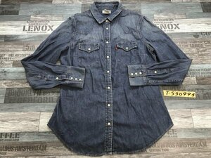 〈送料280円〉LEVI'S リーバイス レディース ダブルポケット スナップボタン デニム長袖シャツ M ネイビー