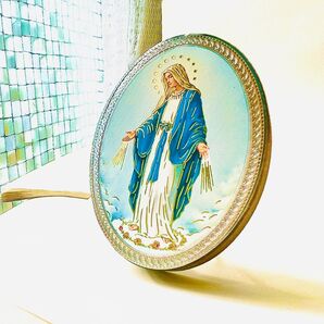 木製 スタンドオブジェ 楕円形木製 立ち姿のマリア様 イタリア製