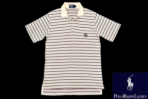 S4788★送料無料★Polo by Ralph Lauren ポロ ラルフローレン★正規品 ボーダー柄 ホワイト白色 刺繍入り 半袖 スムースポロシャツ M