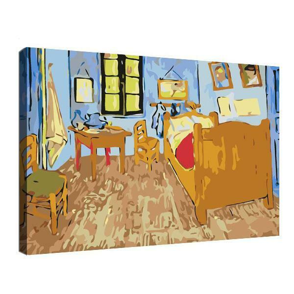 数字塗り絵 DIY 油絵 名画 ゴッホ ファンゴッホの寝室 デジタル油絵 簡単 インテリア 絵画 40×50 枠＆スタント付き