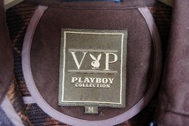 美品正規 PLAYBOY プレイボーイ VIP フェイク スエード ジップ ジャケット ライナー チェック 茶 M 本物 523N_画像5